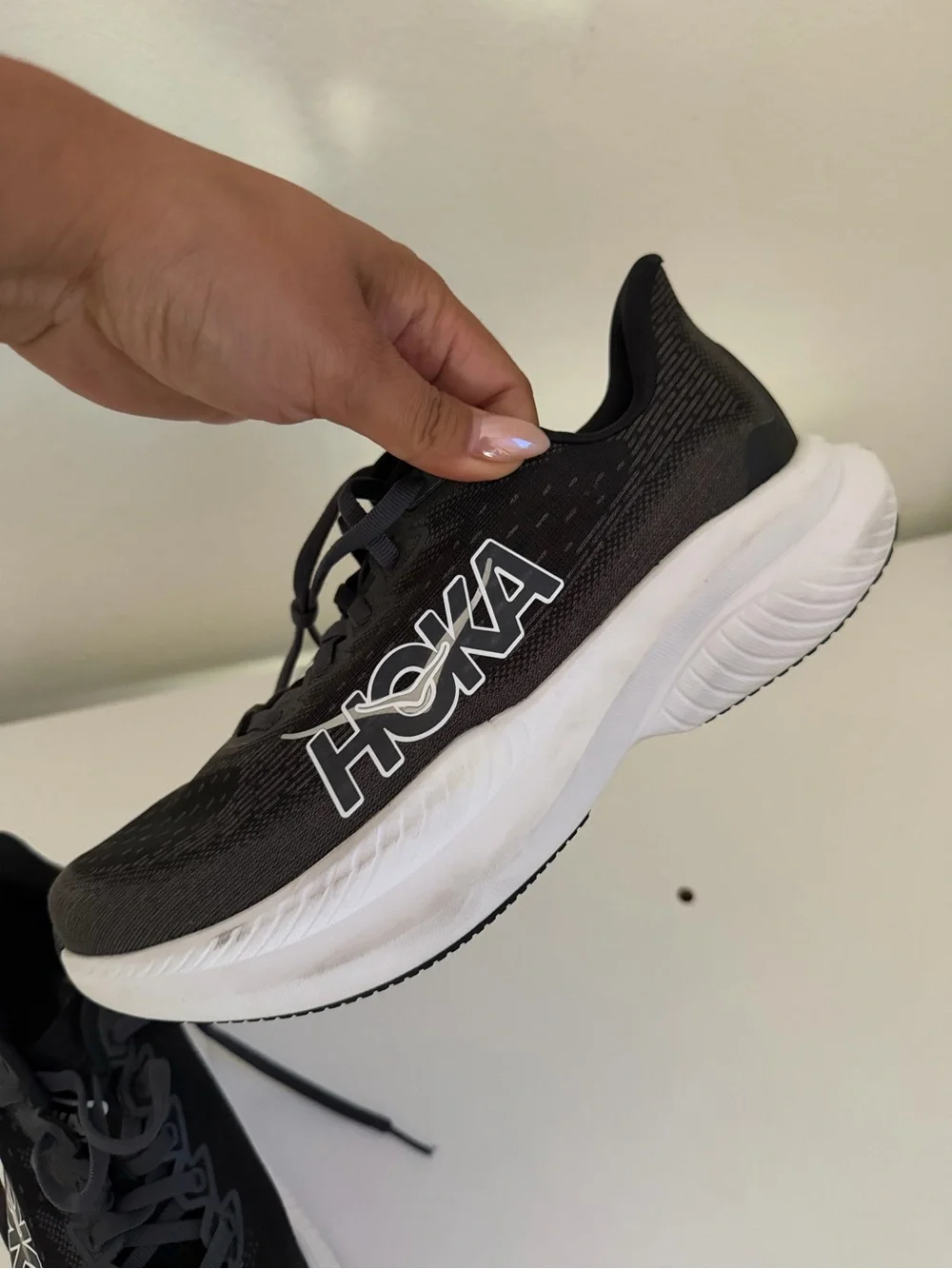 Hoka Women's Mach 6 Black and White Performance Running Shoe